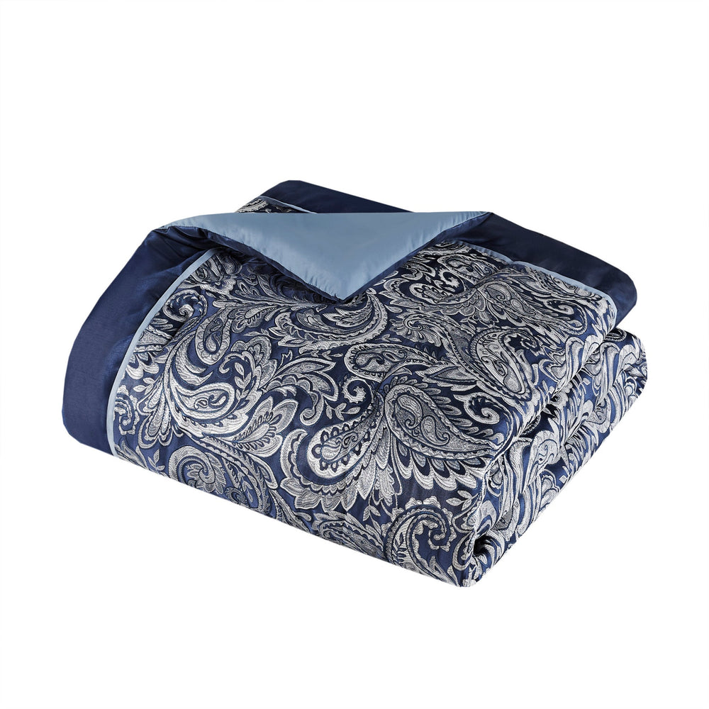 12 Piece Comforter Set with Cotton Bed Sheets Navy King Media 21