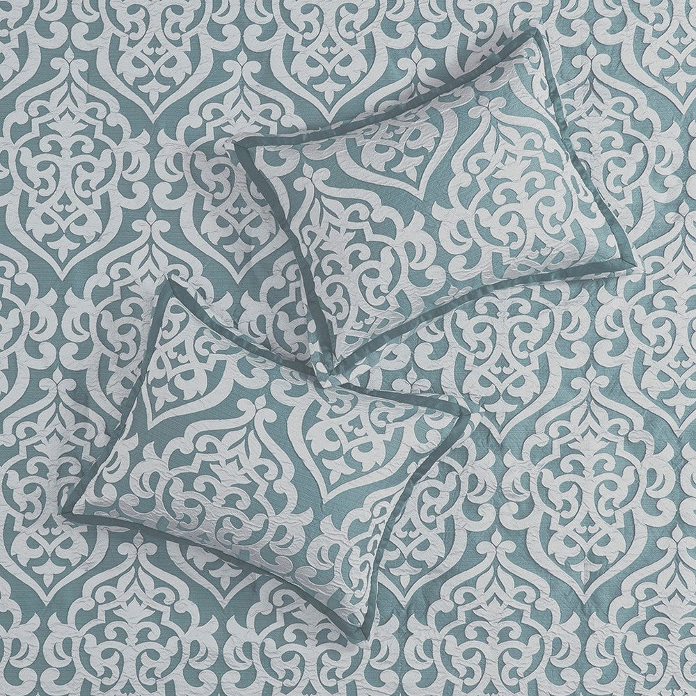 8 Piece Jacquard Comforter Set Aqua/Silver Cal King Media 5