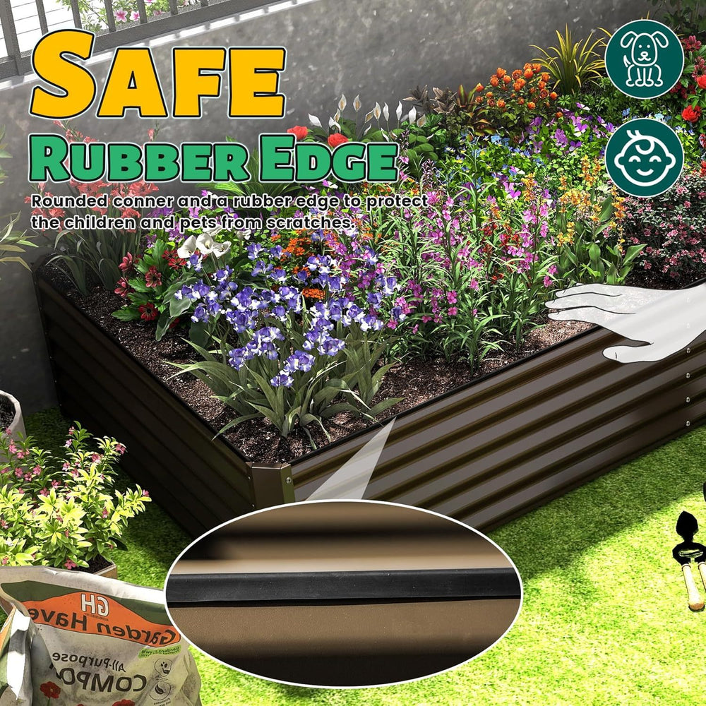 6x3x1.5ft Galvanized Raised Garden Bed, Outdoor Planter Garden Boxes Large Metal Planter Box for Gardening Vegetables Fruits Flowers, Brown Media 5