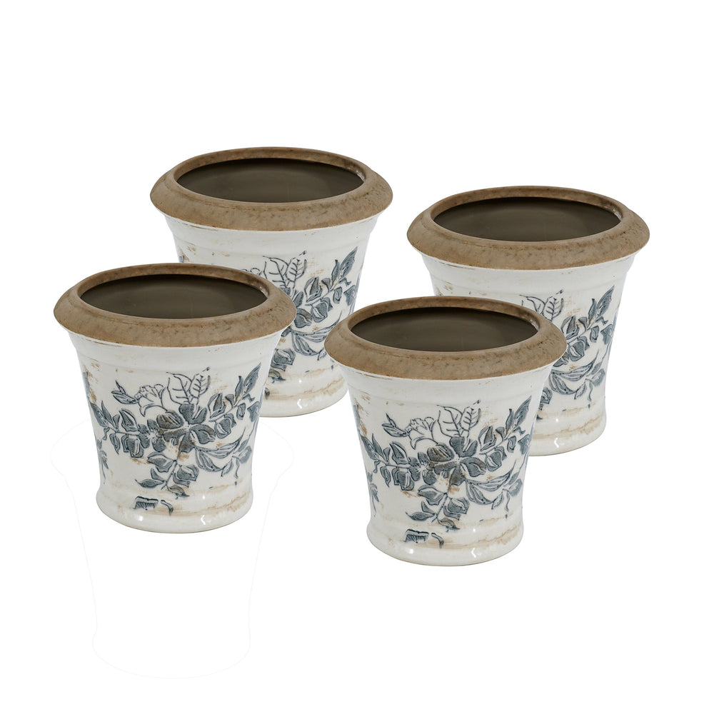 5.3x5.3x5.1' Ceramic Planter with Floral Pattern, Set of 4