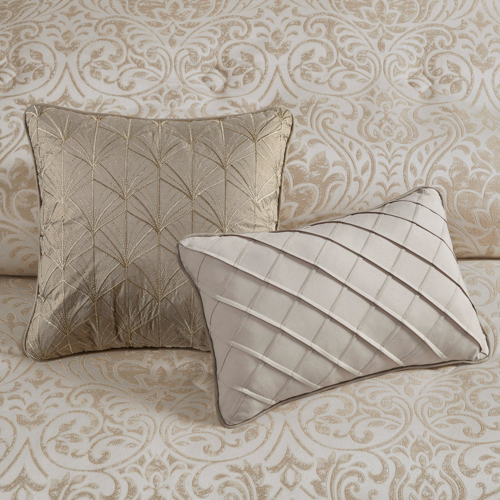 12 Piece Jacquard Comforter Set with Bed Sheets Khaki Queen Media 4