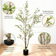 Lifelike Artificial Olive Tree with Black Plastic Pot, Faux Indoor Plant in Green Fabric Leaves, 60-Inch Tall for Home Living Room Decor perspective