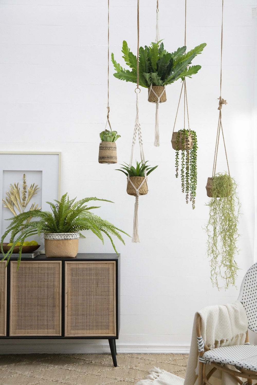 Set of 2, 5x5x4.5' Hanging Planter With Cotton Hanger, Bohemian Style Media 20