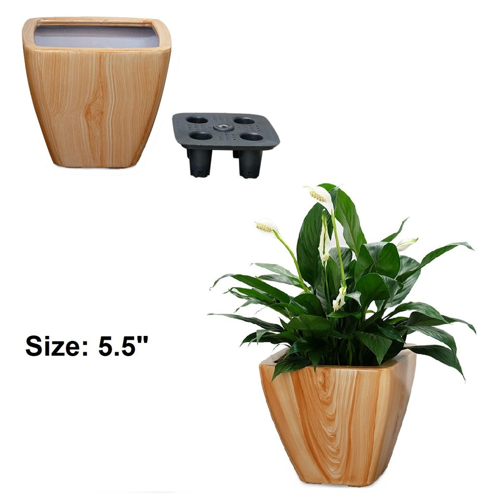 2-Pack Smart Self-watering Planter Pot for Indoor and Outdoor - Light Wood - Square Cone Media 3