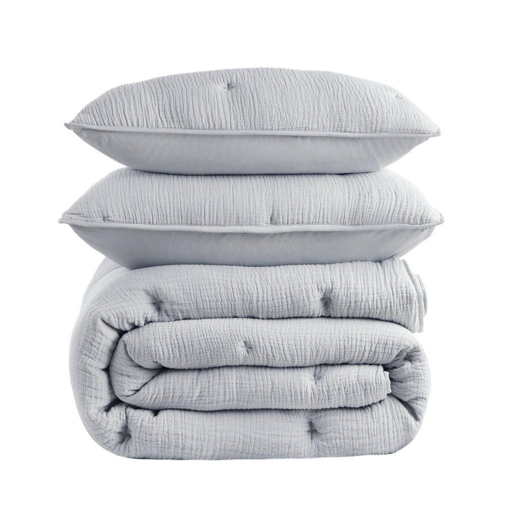 3-Piece King Cotton  Embroidered Quilt Set,Blue Media 18