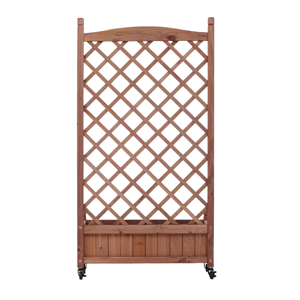 Natural Wood Raised Garden Bed with Trellis 2 Pack, Outdoor Planter Box & Plant Stand for Climbing Plants, Brown Solid Wood, 25L x 11W x 42.3H inches Media 12