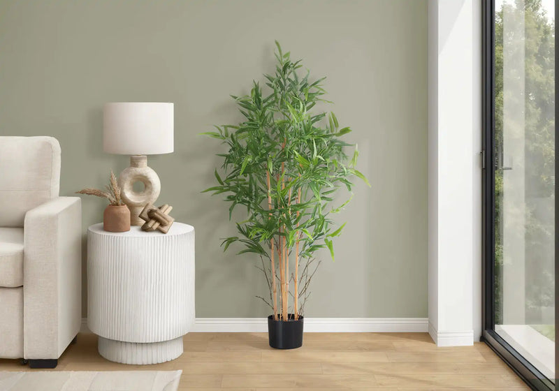 Artificial Plant, 50' Tall, Bamboo Tree, Indoor, Faux, Fake, Floor, Greenery, Potted, Decorative, Green Leaves, Black Pot