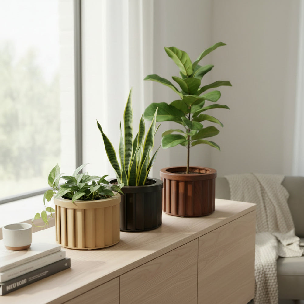Round Strata Planter MD - Dark Brown Media 4