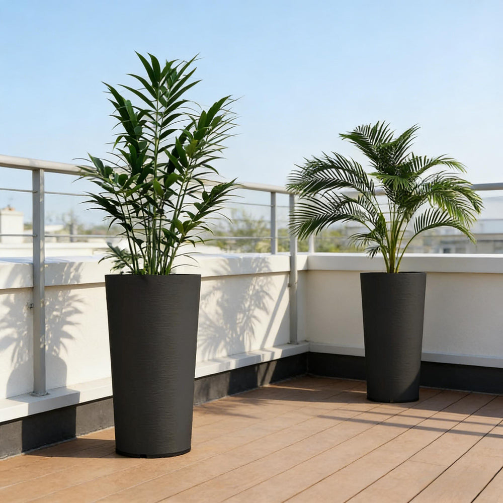 Set of 2 Flower Pots,Stackable Large Planters,High Planter Media 2