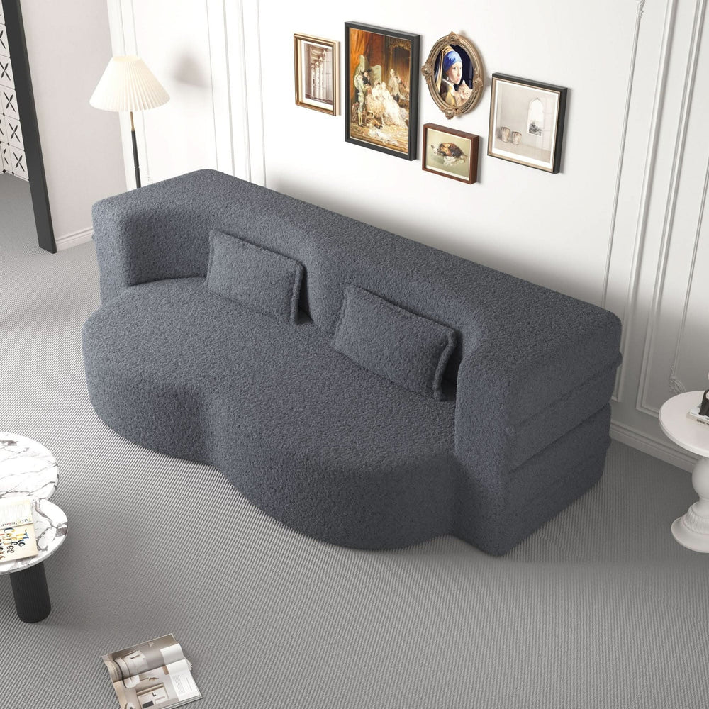 Sofa Bed Teddy Fabric Modern Grey Full Size Living Room Lounge Area Media 6