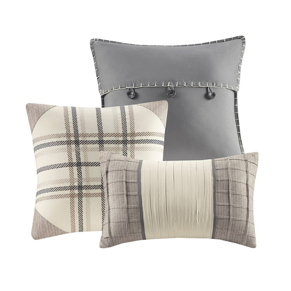 6 Piece Printed Herringbone Quilt Set with Throw Pillows Neutral King/Cal King Media 7