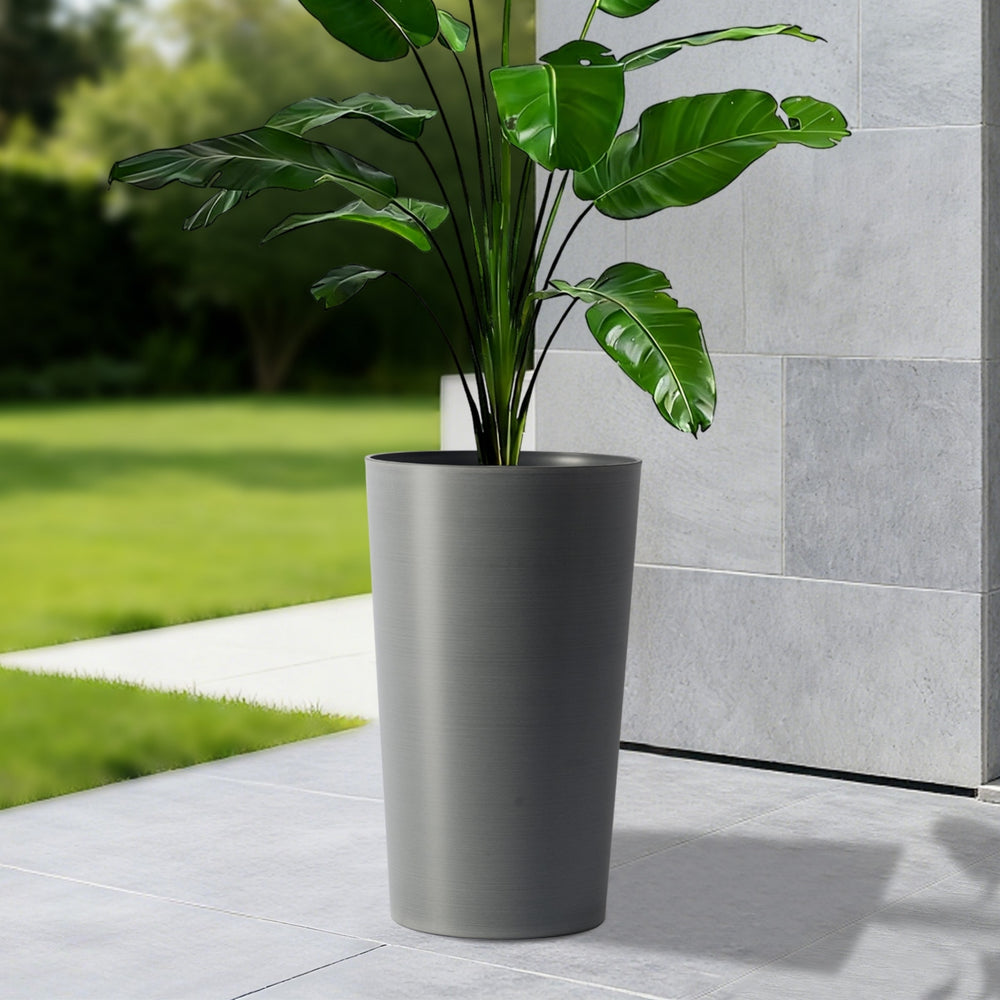 2 Pack Tall 21.7 in Planters for Outdoor Plants Modern Tall Square Planter Box Indoor Outdoor Porch Patio Flower Pot Modern Big Tapered Matte Tree Flower Pot for Garden, (Grey) Media 2