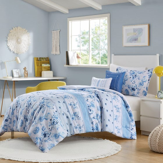 Twin/Twin XL Floral Striped Comforter Set Media 13