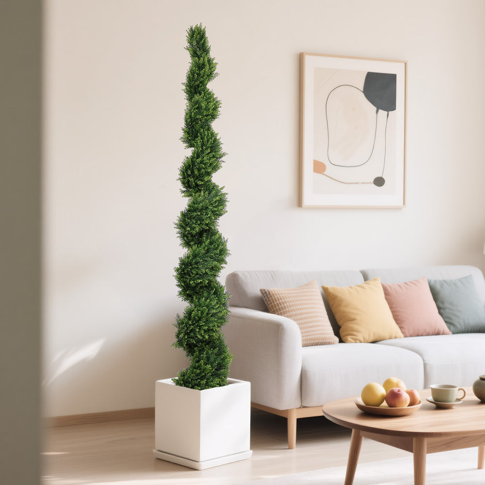 7FT Tall Artificial Two-Tone Cypress Pine Tree – Realistic Lifelike Faux Greenery with Natural Dual Color Leaves for Indoor Outdoor Home Office Decoration, Potted Fake Tree, 1pc/set Media 1