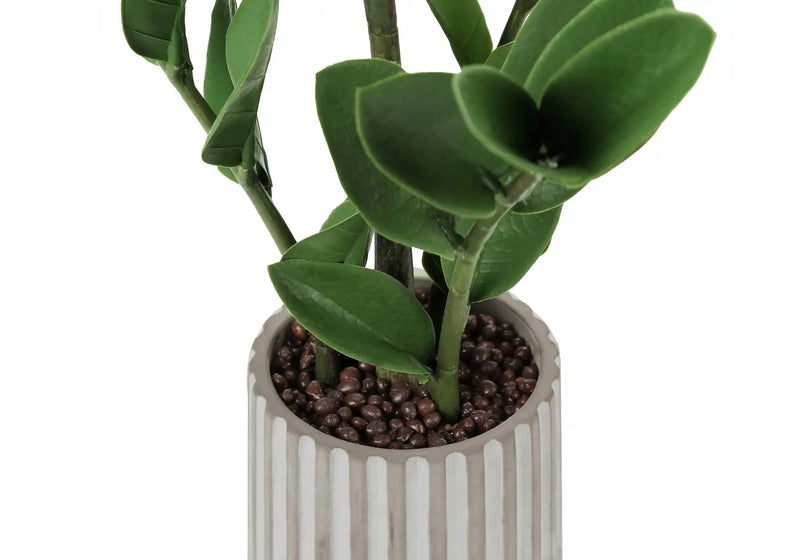 Artificial Plant, 20' Tall, Zz, Indoor, Faux, Fake, Table, Greenery, Potted, Real Touch, Decorative, Green Leaves, Grey Cement Pot
