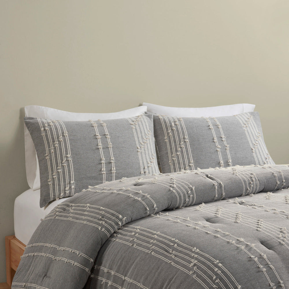 3 Piece Cotton Jacquard Comforter Set Gray Full/Queen Media 15