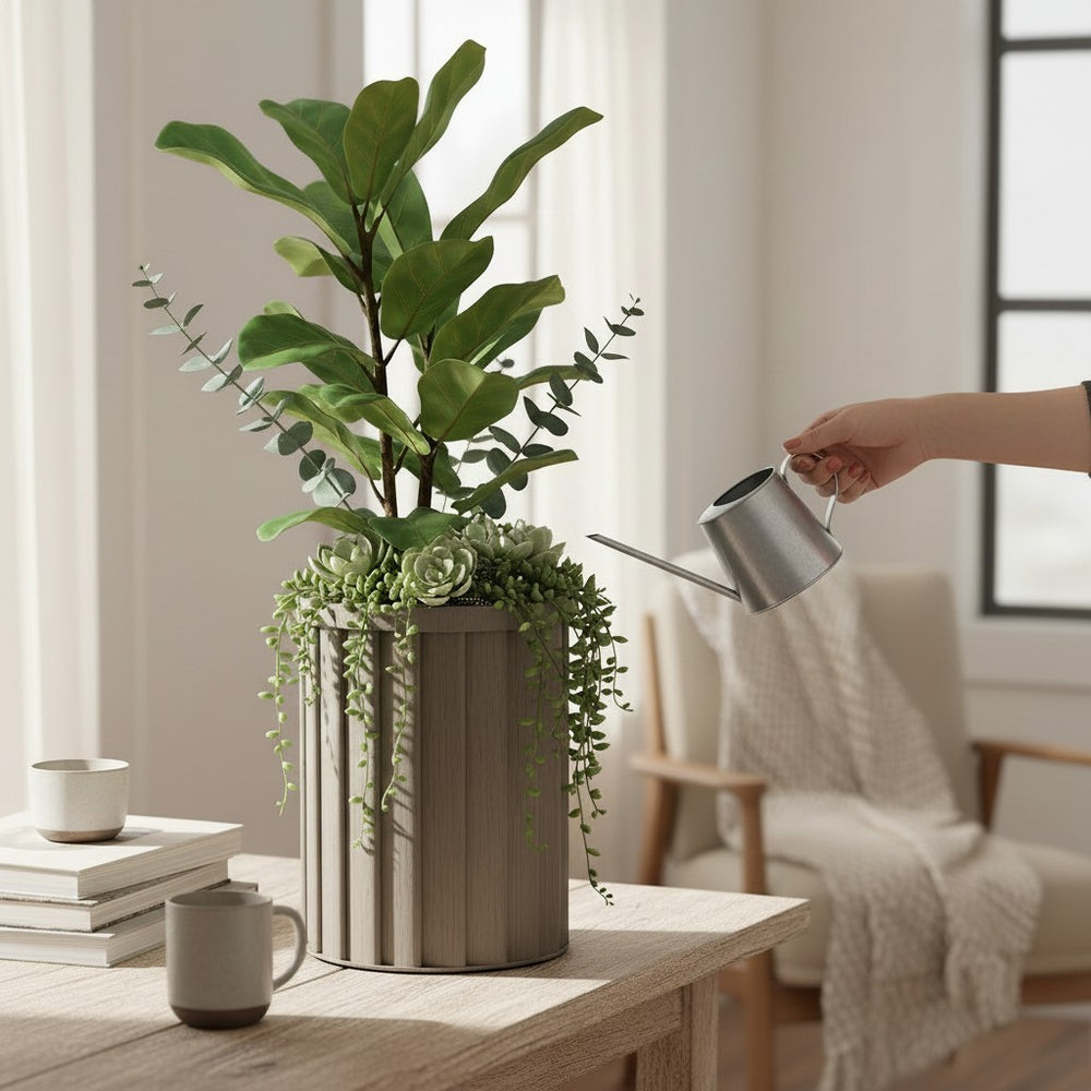 Round Strata Column Planter MD - Grey Brown Media 5
