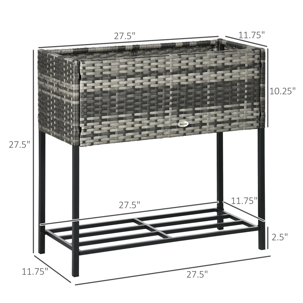 Outsunny Raised Garden Bed, Elevated Planter Box with Rattan Wicker Look, Tool Storage Shelf, Portable Design for Herbs, Vegetables, Flowers, Gray Media 7