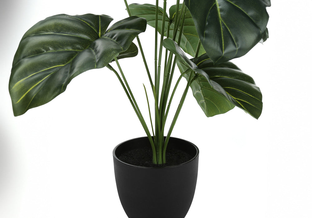 Artificial Plant, 24' Tall, Alocasia, Indoor, Faux, Fake, Table, Greenery, Potted, Real Touch, Decorative, Green Leaves, Black Pot Media 3