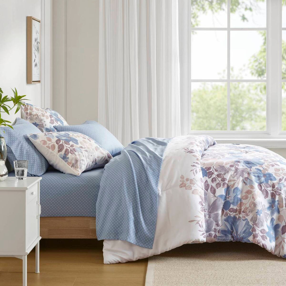 Floral Comforter Set with Bed Sheets Blue Twin Media 6