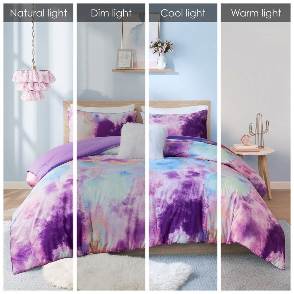 Twin/Twin XL Watercolor Tie Dye Printed Comforter Set with Throw Pillow Media 7