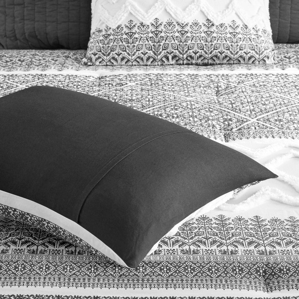 3 Piece Cotton Comforter Set with Chenille Tufting Gray King/Cal King Media 5