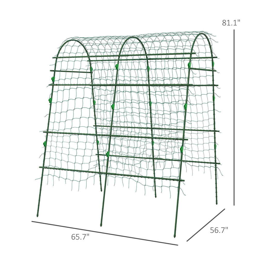 Outsunny Cucumber Trellis, 6.8' Tall Arch Trellis for Climbing Plants Outdoor, A-Frame, with Plastic Coated Steel Frame and Climbing Net, Support Vegetables, Peas, Fruit & Vines, Green Media 3