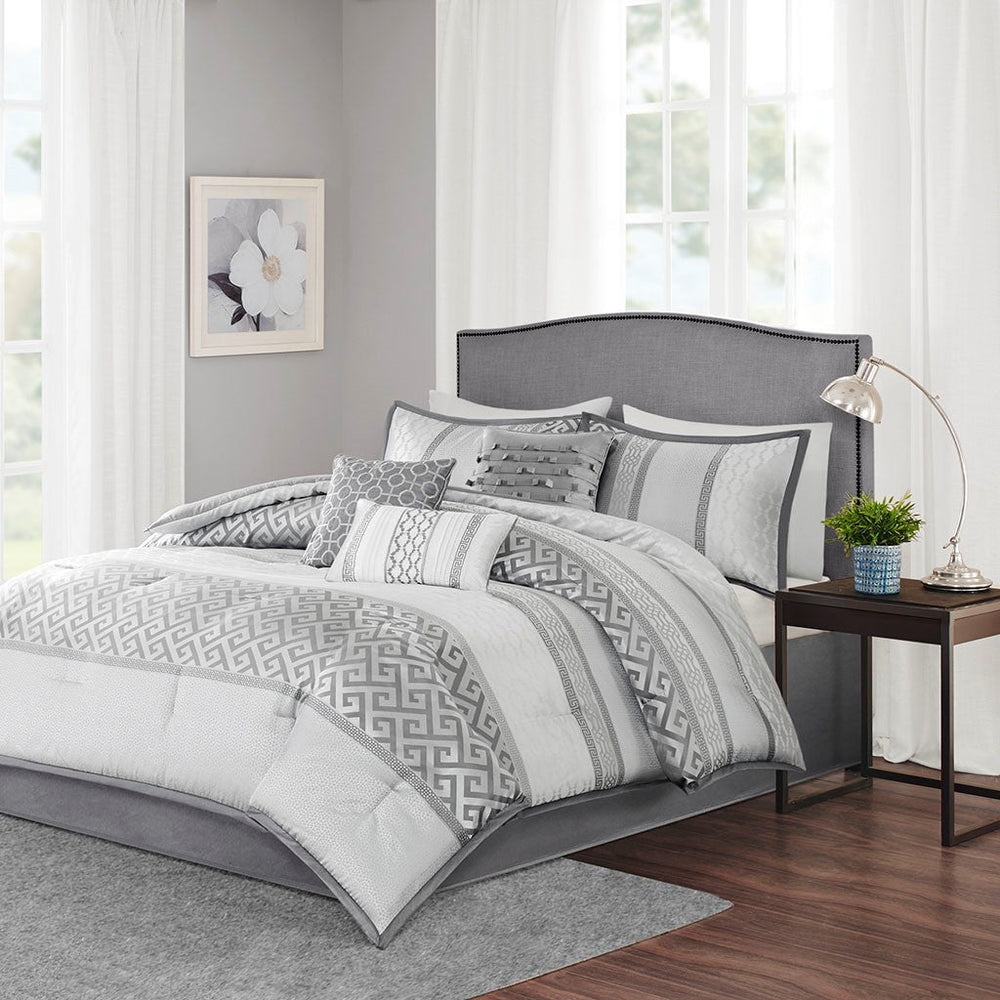 7 Piece Comforter Set Grey Cal King Media 1