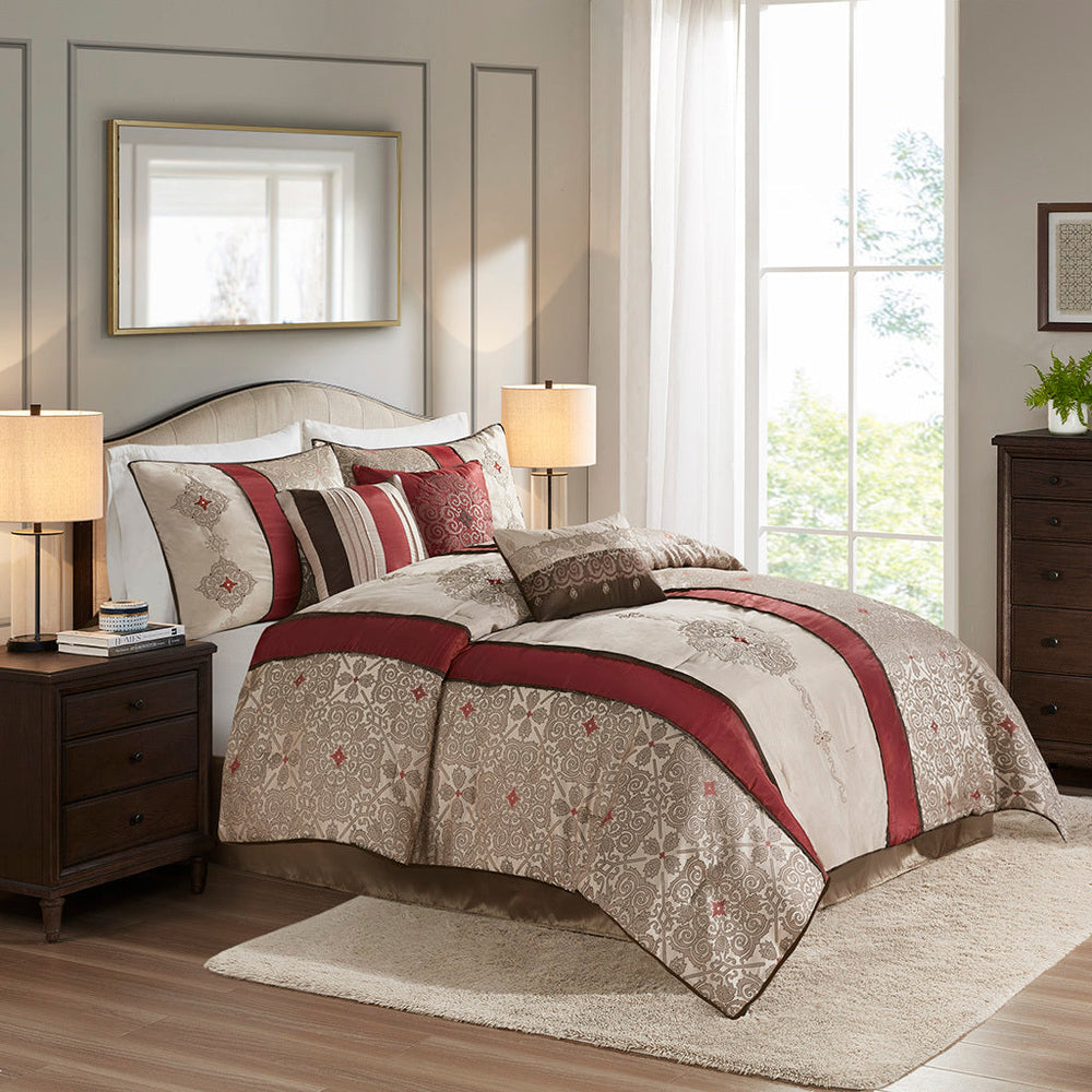 King 7 Piece Jacquard Comforter Set with Throw Pillows Media 1