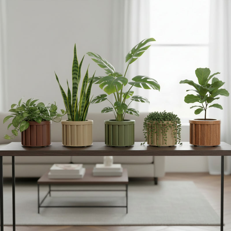 Round Strata Planter SM - Dark Brown