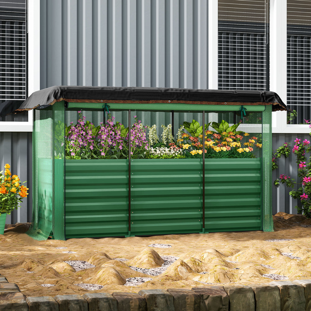 Outsunny Galvanized Raised Garden Bed, Planter Box with Crop Cage and Shade Cloth, Green Media 10