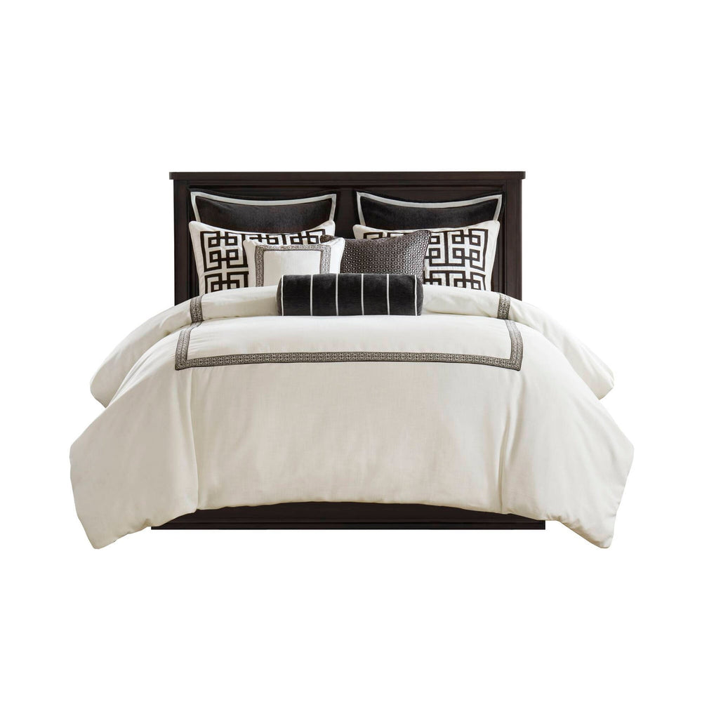 9 PCS King Embroidery Oversized Duvet Style Comforter Set Black/White Media 13