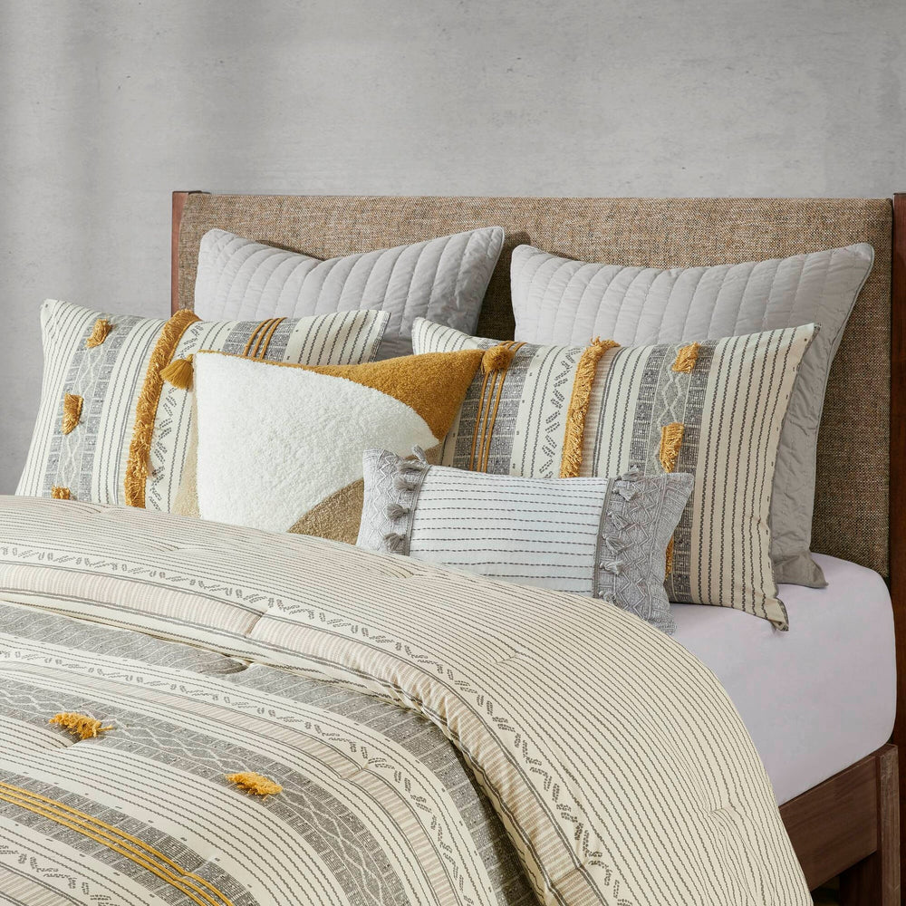 3 Piece Cotton Comforter Set Gray/Yellow Full/Queen Media 11