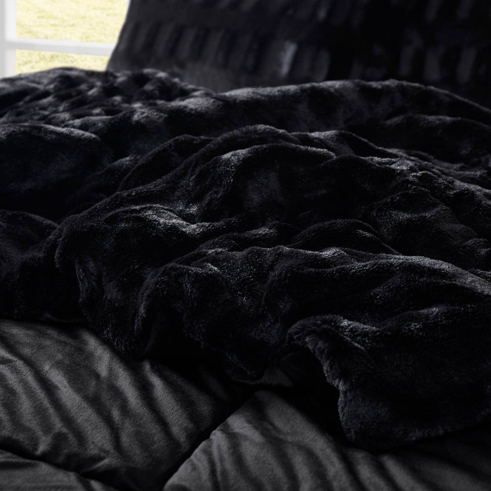 2 PCS Twin/Twin XL Solid Faux Fur Comforter Mini Set Black Media 16