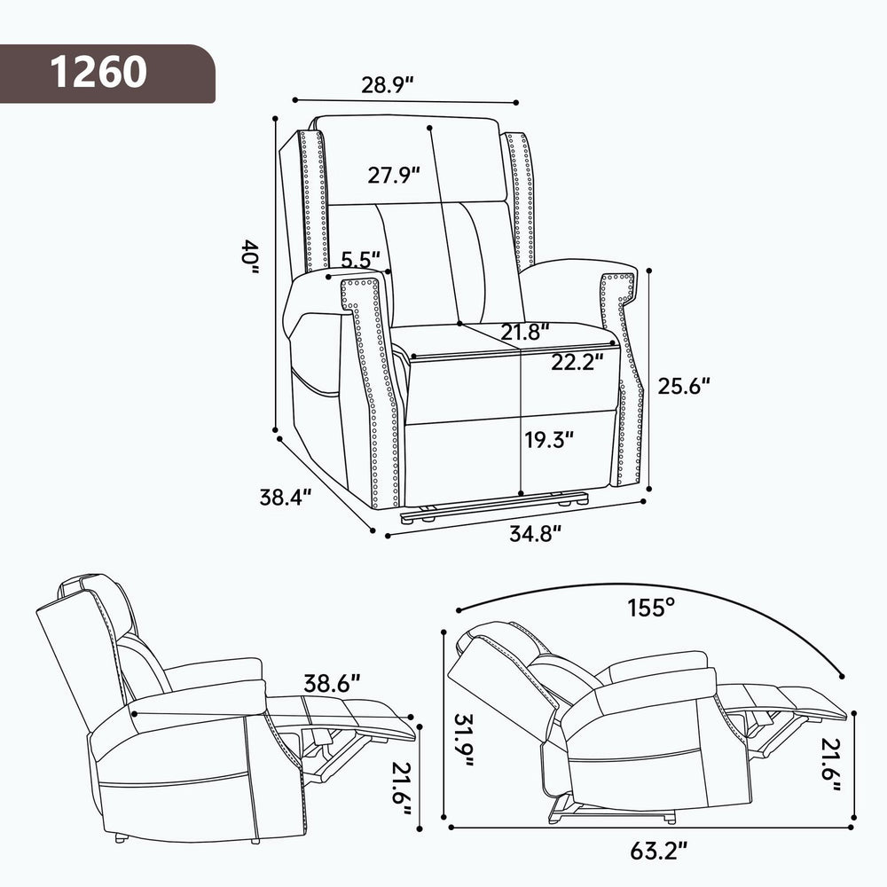 Manual Recliner Chair Faux Leather Massage With 8 Vibrating Nodes & 3 Modes For Living Room Media 3