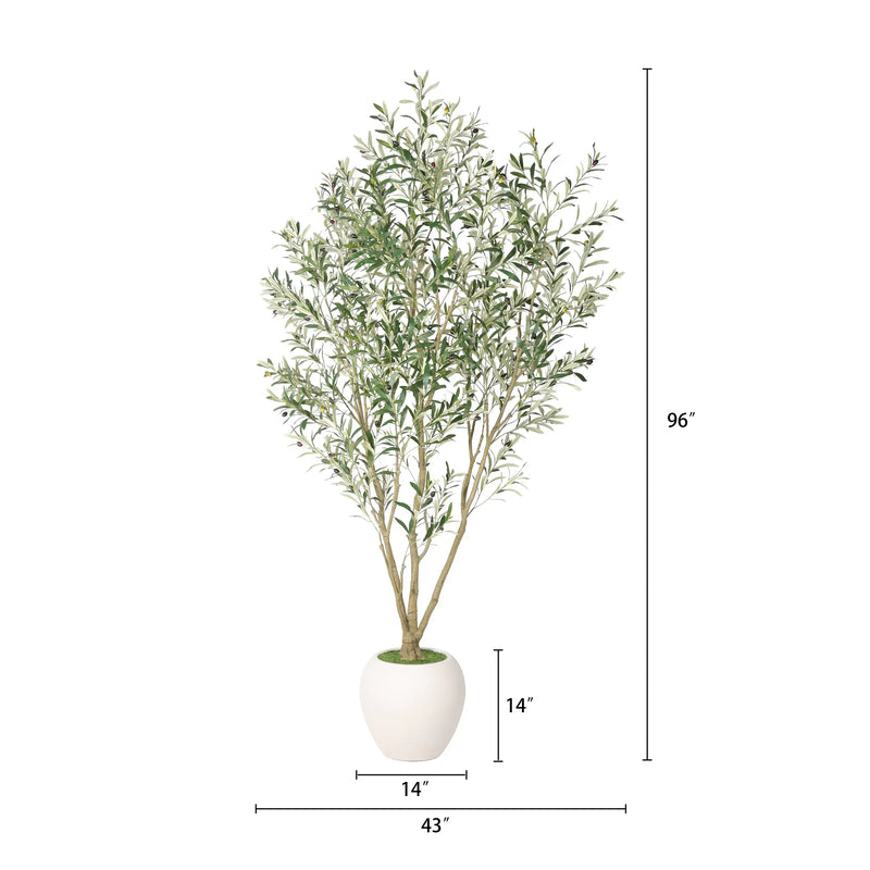 8FT Artificial Olive Tree With Big Decorative White Planter, Tall Indoor & Covered Outdoor Decorative Tree, 1pc/set