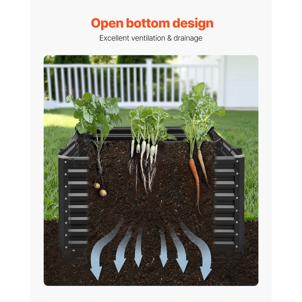 Metal Raised Garden Bed, 8 x 4 x 2 ft Outdoor Galvanized Planter Garden Box, Open Bottom Design, Large Planter Raised Bed for Growing Vegetables, Flowers, Herbs, and Succulents, Dark Gray Media 9