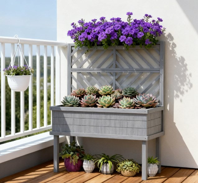 Spacious Raised Garden Bed,Elevated Wood Planter with Trellis for Climbing Plants,with Legs and Drainage Holes Media 8