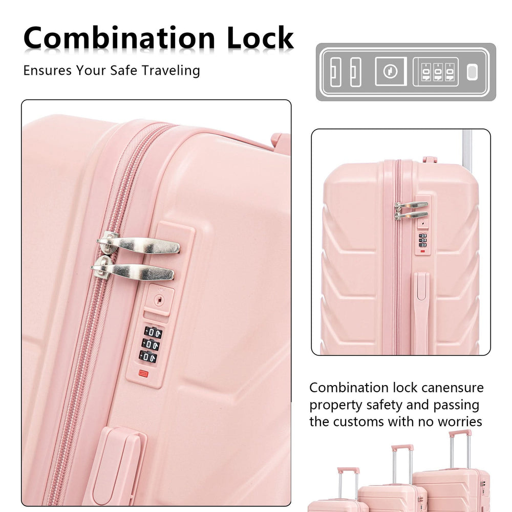 ABS Spinner Luggage 3 Piece Set Pink Matching Color & Combination Lock For Travel Use Media 7