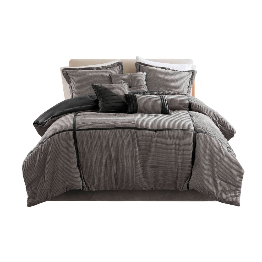 7 Piece Micro Corduroy Comforter Set Grey Cal King Media 14