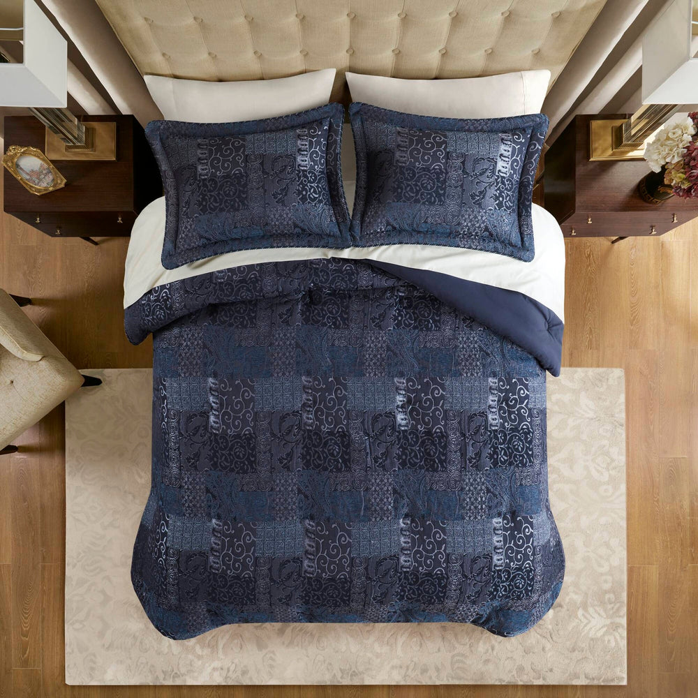 4 PCS Queen Comforter Set Navy Media 10