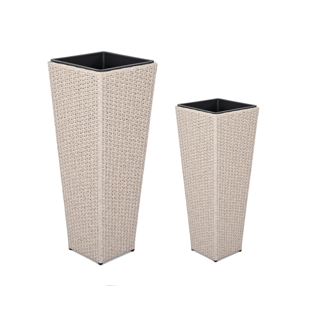Outdoor PE Wicker Flower Pots, 2-Pcs Set, Beige Media 2