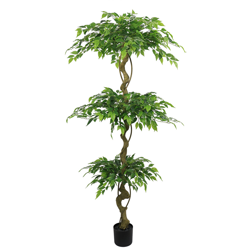 6FT Lifelike Artificial Ficus Tree with Black Pot for Home or Office Decor, Green Plastic Indoor Plant Media 1