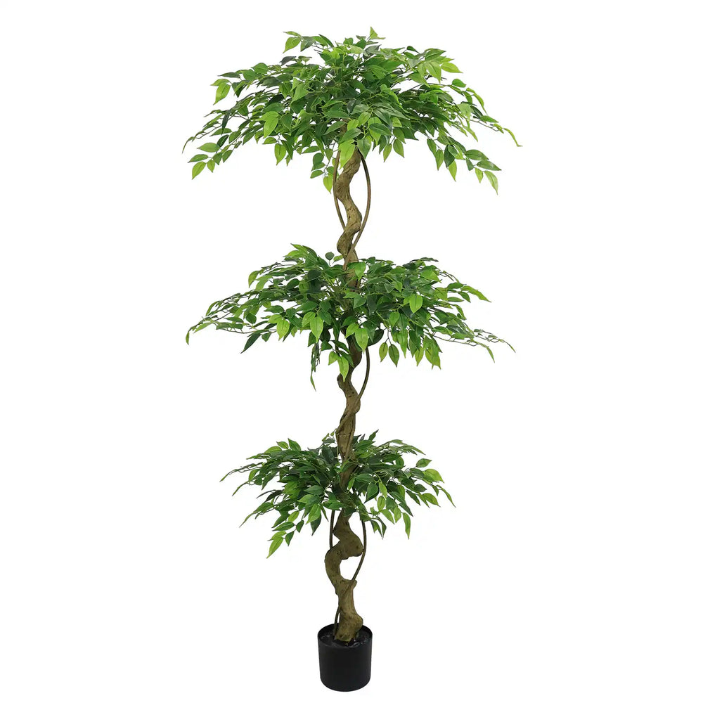 6FT Lifelike Artificial Ficus Tree with Black Pot for Home or Office Decor, Green Plastic Indoor Plant