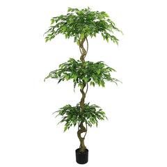 6FT Lifelike Artificial Ficus Tree with Black Pot for Home or Office Decor, Green Plastic Indoor Plant perspective