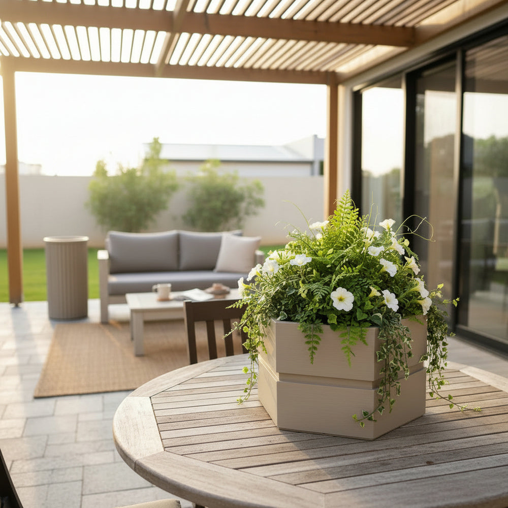 Hexagon Terrace Planter Box Short - Grey Brown Media 2