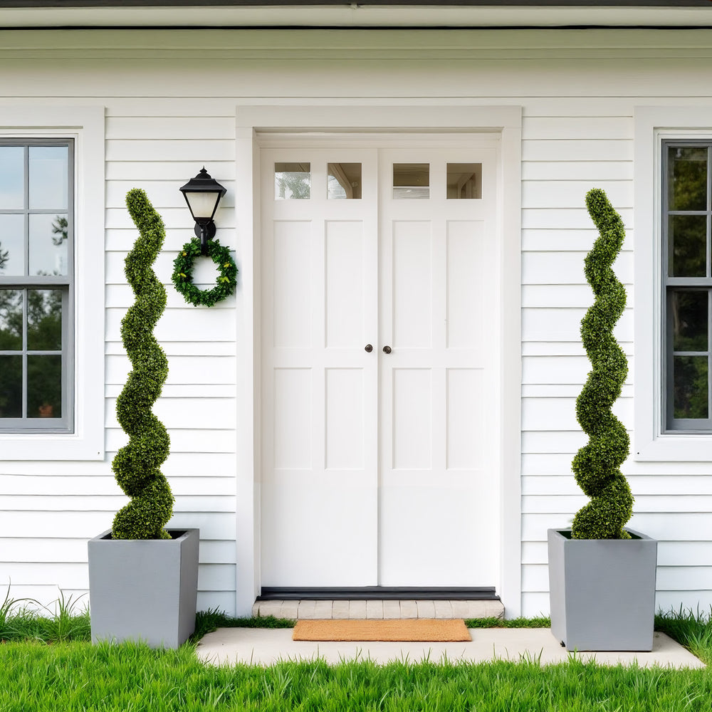 Artificial Outdoor UV Resistant Plastic Boxwood Topiary Spiral Tree 180cm Set of 2 Media 10
