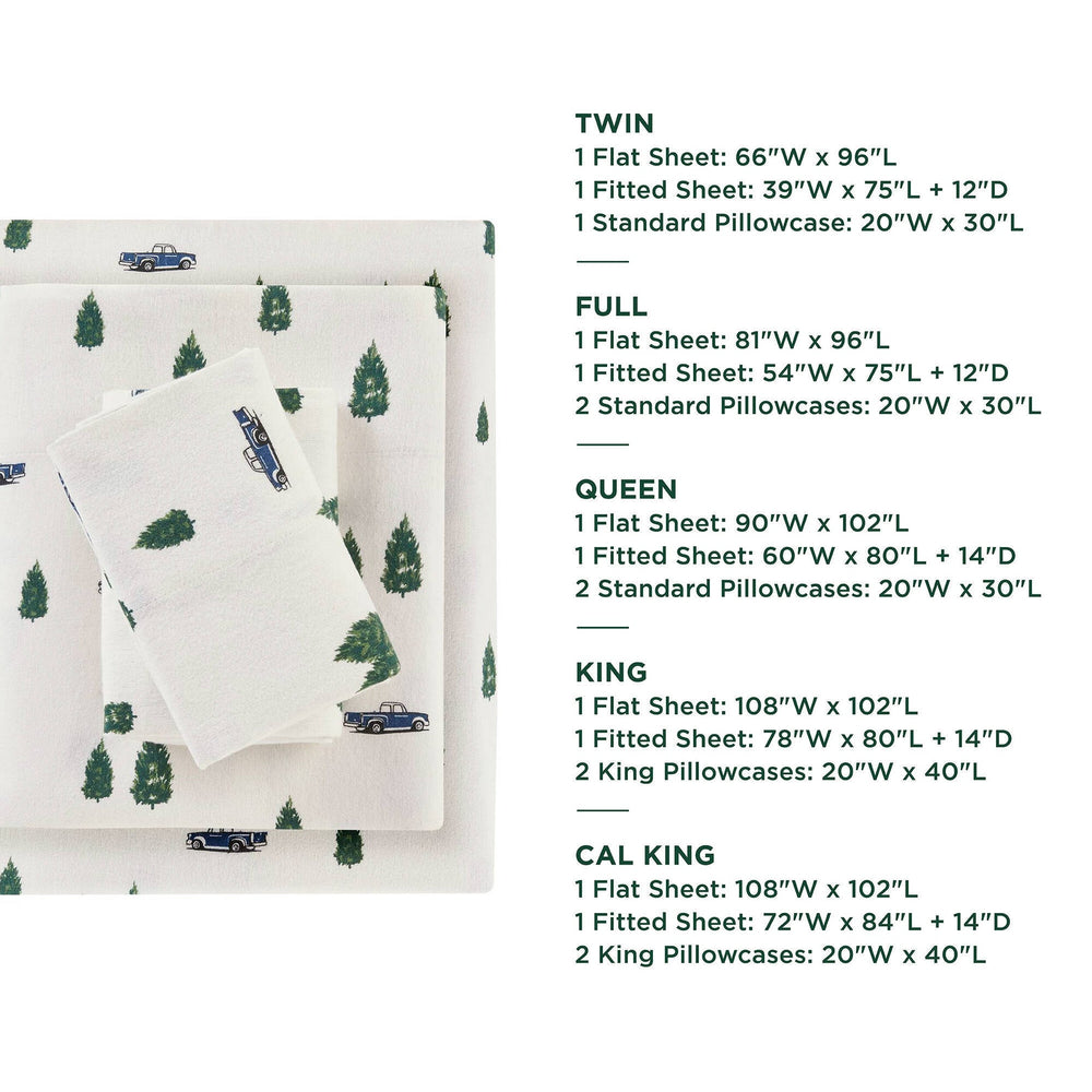 4 PCS Queen Sheet Set Green Trees & Trucks Media 7