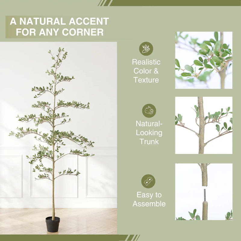6ft Artificial Olive Tree, Realistic Faux Potted Plant in Black Pot, Indoor & Covered Outdoor Decorative Tree for Living Room and Office, 1pc/set