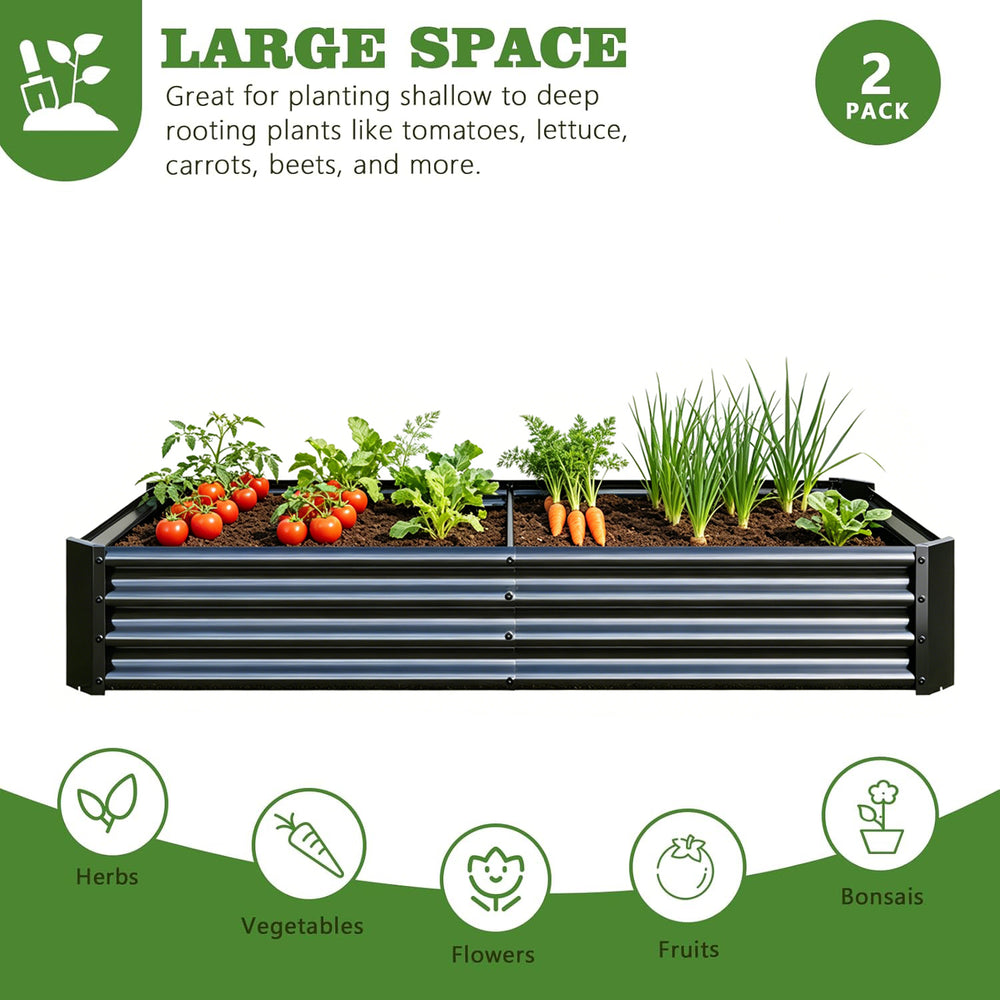2PCS Black 6×3×1ft Metal Raised Rectangle Garden Planter Beds Media 2